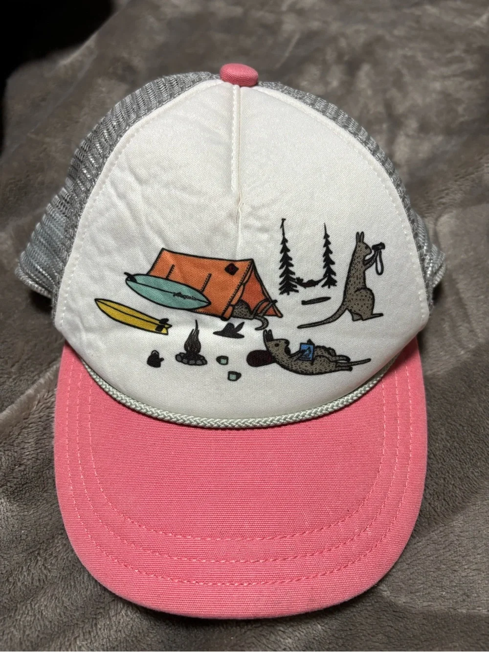 Patagonia Pink and Gray Mesh Trucker Hat